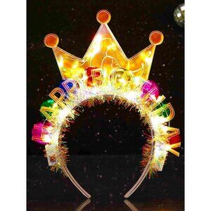 Light Up Birthday Crown Headband Glow Ball Hair Accessories for Women Party